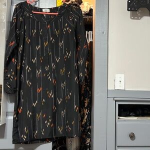 Glam Black Dress with Orange and White Pattern